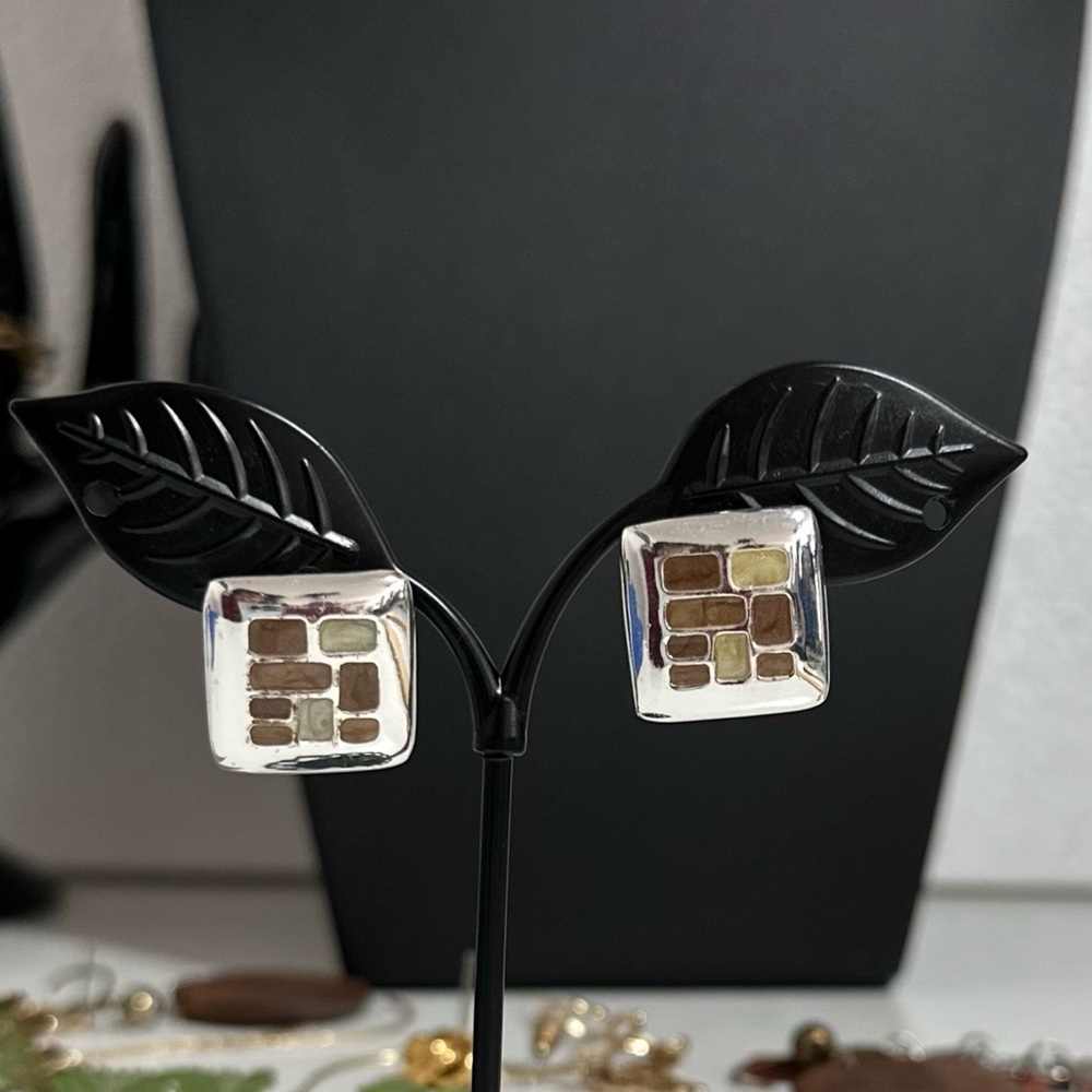 Kenneth Cole Silver Enamel Earrings